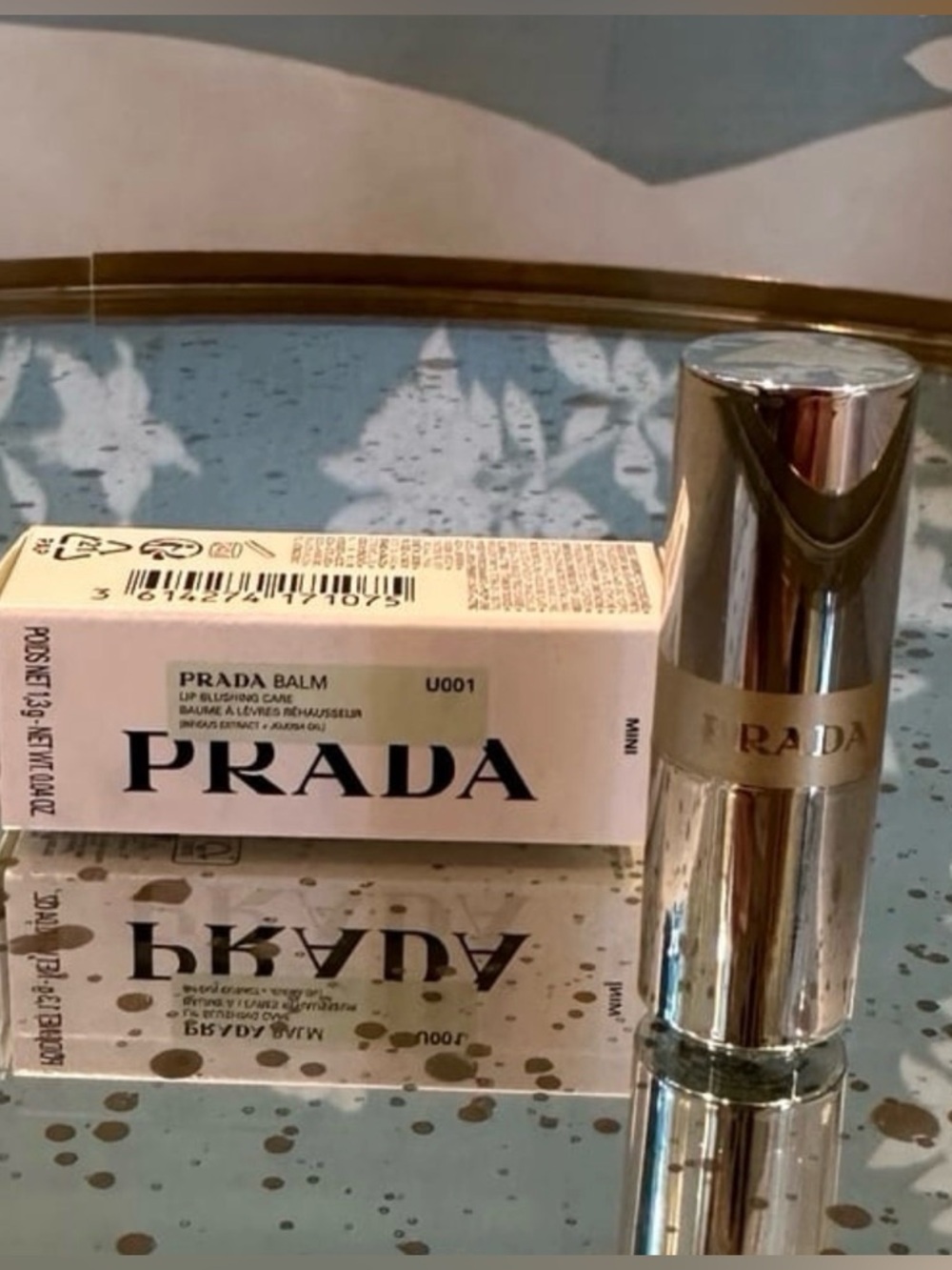 Mini Prada Silver Lip Balm U001 - Metallic Silver Balm Tube